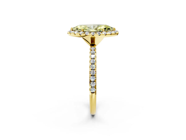Yellow gold Fancy Yellow Marquise  Cut Diamond Floral Halo Engagement Ring with Pavé Band and Prong Setting