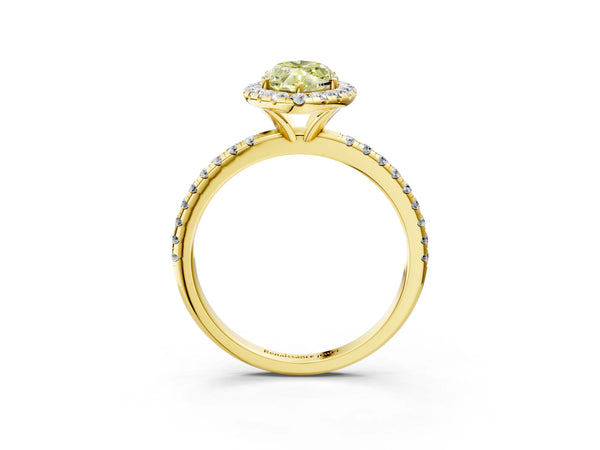 Yellow gold Fancy Yellow Marquise  Cut Diamond Floral Halo Engagement Ring with Pavé Band and Prong Setting