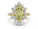 Yellow gold Fancy Yellow Marquise  Cut Diamond Floral Halo Pave Band with Prong Setting