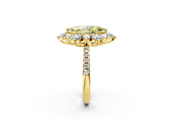 Yellow gold Fancy Yellow Marquise  Cut Diamond Floral Halo Pave Band with Prong Setting