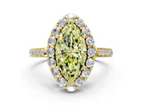 Yellow gold Fancy Yellow Marquise Cut Diamond Floral Halo Ring with Pavé Band and Prong Setting_3
