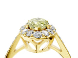 Yellow gold Fancy Yellow Marquise Cut Diamond Floral Halo Ring with Pavé Band and Prong Setting_7
