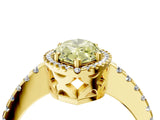 Yellow gold Fancy Yellow Marquise Cut Diamond Halo Engagement Ring with Pavé Band and Prong Setting_31
