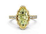 Yellow gold Fancy Yellow Marquise Cut Diamond Halo Pave Band with Four-Prong Setting_3