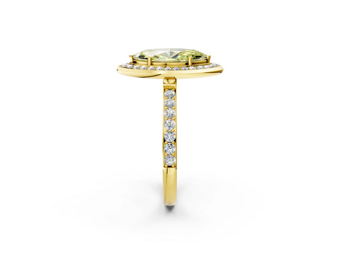 Yellow gold Fancy Yellow Marquise Cut Diamond Halo Ring with Bezel Frame and Pavé Band_2