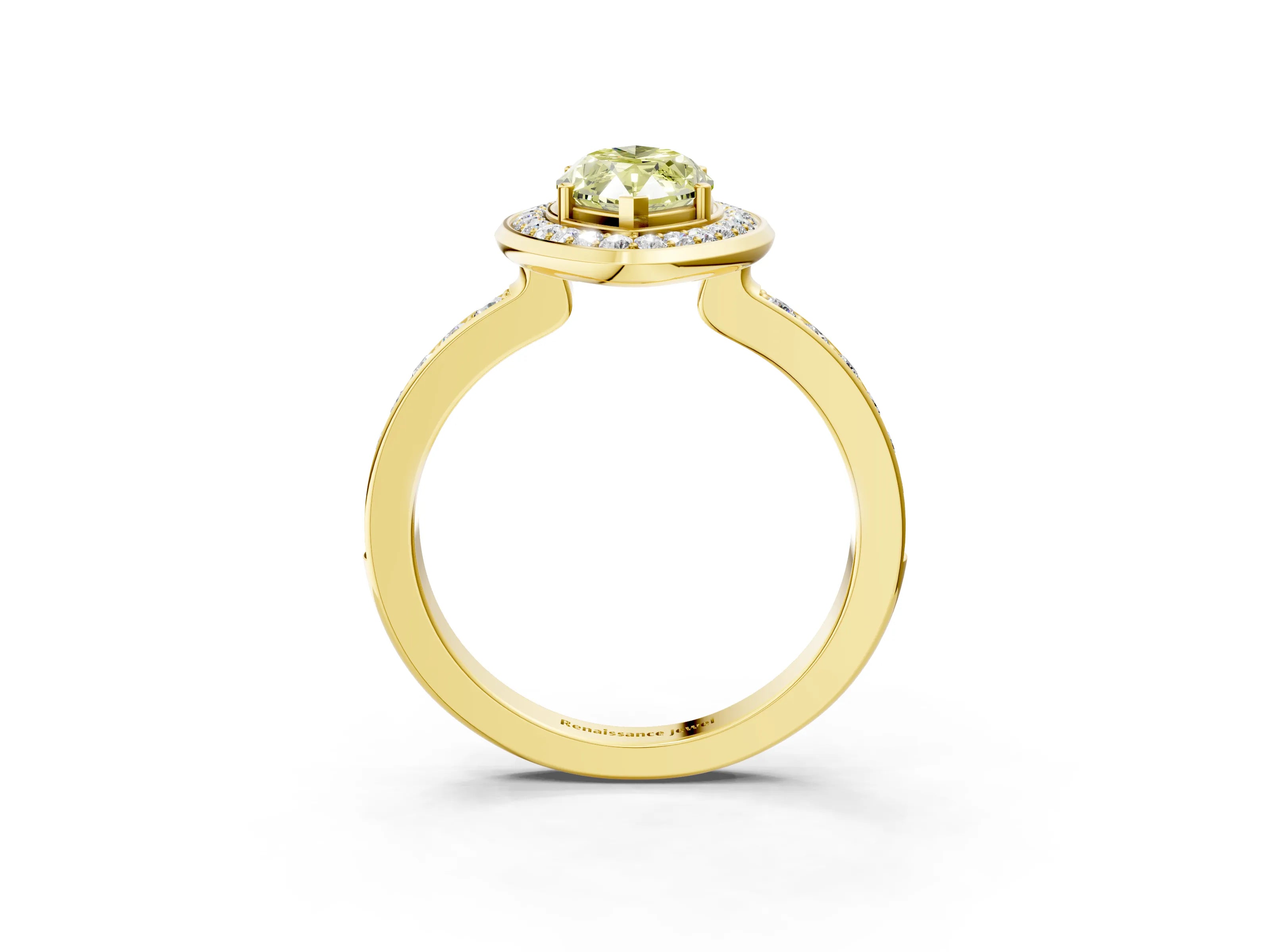 Yellow gold Fancy Yellow Marquise Cut Diamond Halo Ring with Bezel Frame and Pavé Band_3