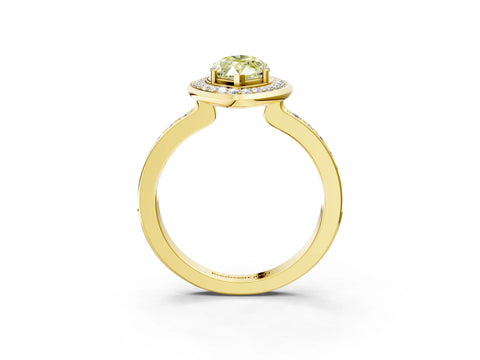 Yellow gold Fancy Yellow Marquise Cut Diamond Halo Ring with Bezel Frame and Pavé Band_3