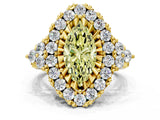 Yellow gold Fancy Yellow Marquise Cut Diamond Halo Ring with Pavé Band and Four-Prong Setting_17