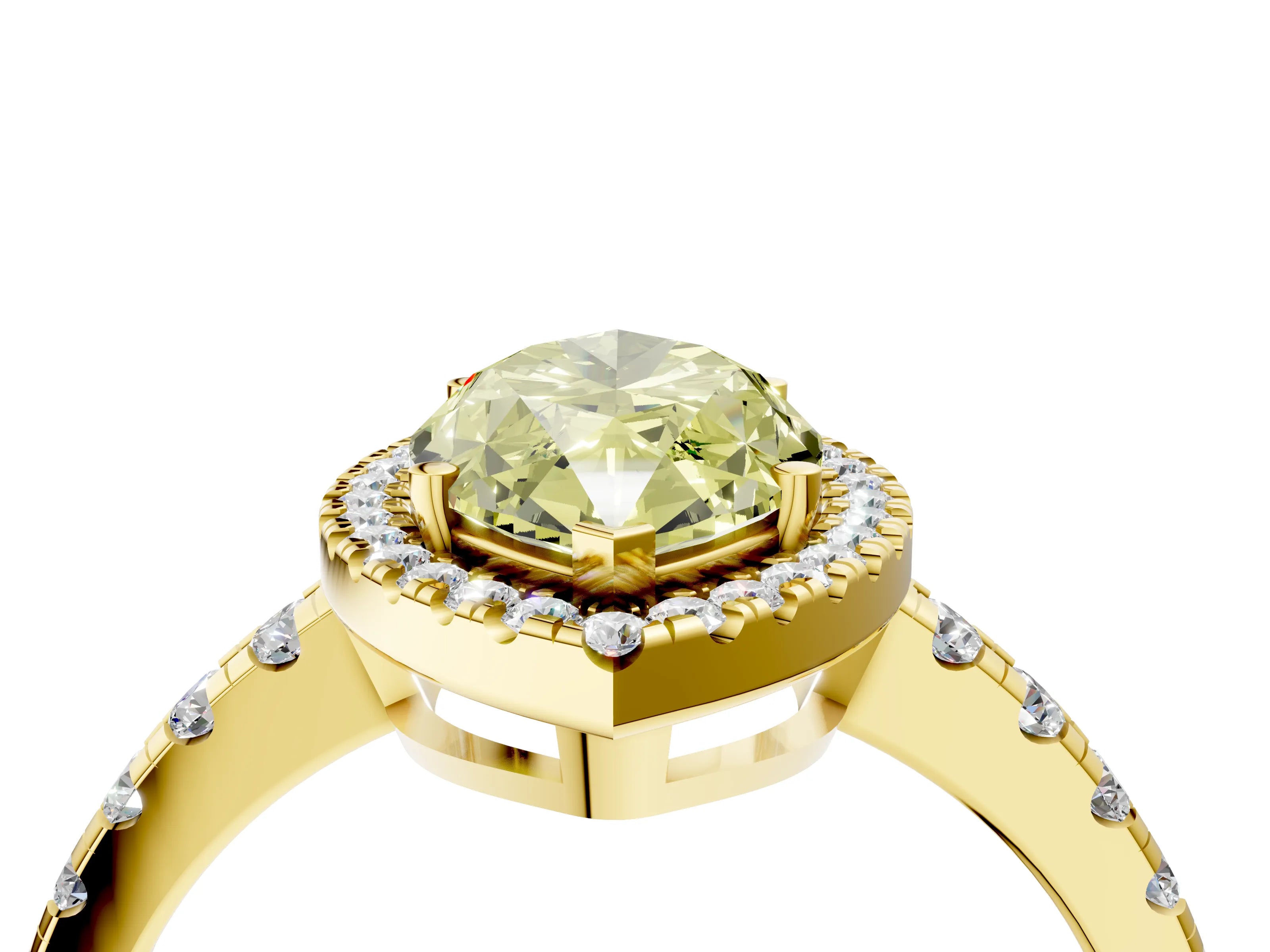 Yellow gold Fancy Yellow Marquise Cut Diamond Halo Ring with Pavé Band and Four-Prong Setting_4