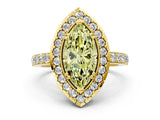 Yellow gold Fancy Yellow Marquise Cut Diamond Halo Ring with Pavé Band and Prong Setting