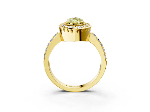 Yellow gold Fancy Yellow Marquise Cut Diamond Halo Ring with Pavé Band and Prong Setting_3