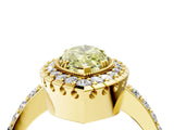 Yellow gold Fancy Yellow Marquise Cut Diamond Halo Ring with Pavé Band and Prong Setting_4