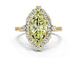 Yellow gold Fancy Yellow Marquise Cut Diamond Halo Ring with Pear Side Stones and Prong Setting_17