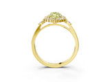 Yellow gold Fancy Yellow Marquise Cut Diamond Halo Ring with Pear Side Stones and Prong Setting_20
