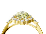 Yellow gold Fancy Yellow Marquise Cut Diamond Halo Ring with Pear Side Stones and Prong Setting_21