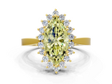 Yellow gold Fancy Yellow Marquise  Cut Diamond Halo Ring with Round Brilliant Halo and Solitaire Band