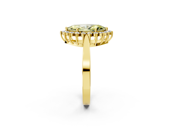 Yellow gold Fancy Yellow Marquise  Cut Diamond Halo Ring with Round Brilliant Halo and Solitaire Band
