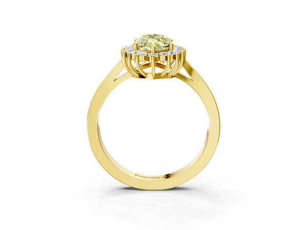Yellow gold Fancy Yellow Marquise  Cut Diamond Halo Ring with Round Brilliant Halo and Solitaire Band