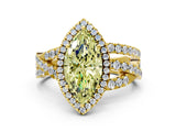 Yellow gold Fancy Yellow Marquise Cut Diamond Halo Ring with Round Split Shank and Prong Setting_36