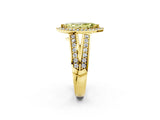 Yellow gold Fancy Yellow Marquise Cut Diamond Halo Ring with Split Shank Pavé Band and Four-Prong Setting_2