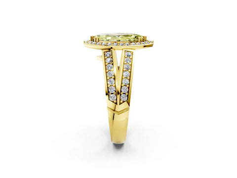 Yellow gold Fancy Yellow Marquise Cut Diamond Halo Ring with Split Shank Pavé Band and Four-Prong Setting_2