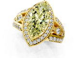 Yellow gold Fancy Yellow Marquise Cut Diamond Halo Ring with Split Shank and Bezel Accents and Four-Prong Setting_1