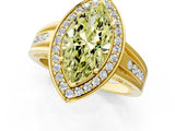 Yellow gold Fancy Yellow Marquise Cut Diamond Halo Ring with Split Shank and Bezel Accents and Prong Setting_1