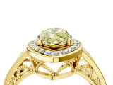 Yellow gold Fancy Yellow Marquise Cut Diamond Halo Ring with Split Shank and Bezel Accents and Prong Setting_4