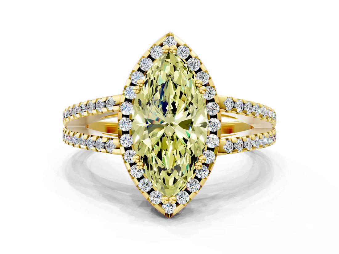 Yellow gold Fancy Yellow Marquise Cut Diamond Halo Split Shank Engagement Ring_39