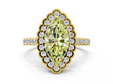 Yellow gold Fancy Yellow Marquise  Cut Diamond Milgrain Floral Halo Engagement Ring with Pavé Band_15