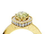 Yellow gold Fancy Yellow Marquise Cut Diamond Milgrain Halo Engagement Ring with Round Pavé Band and Prong Setting_16