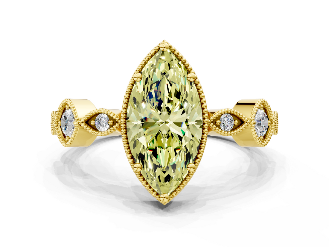 Yellow gold Fancy Yellow Marquise  Cut Diamond Milgrain Marquise Band with Prong Setting_3