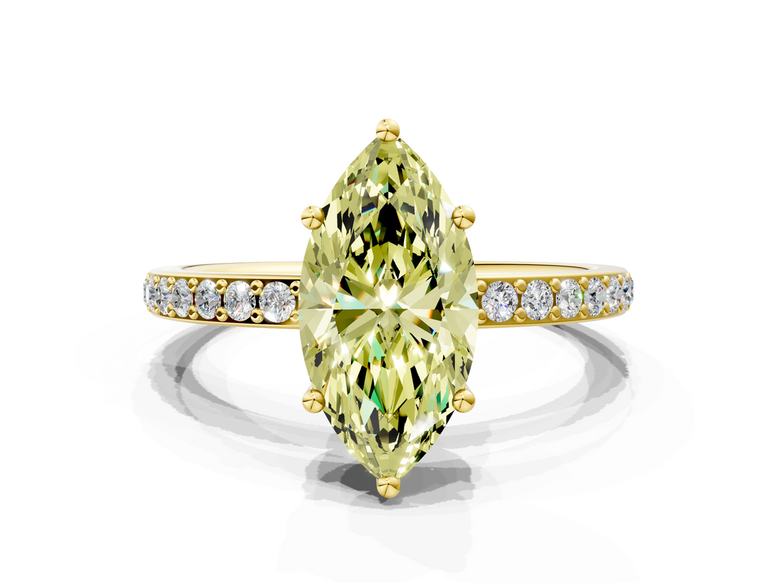 Yellow gold Fancy Yellow Marquise  Cut Diamond Pavé Band Ring with Four-Prong Setting