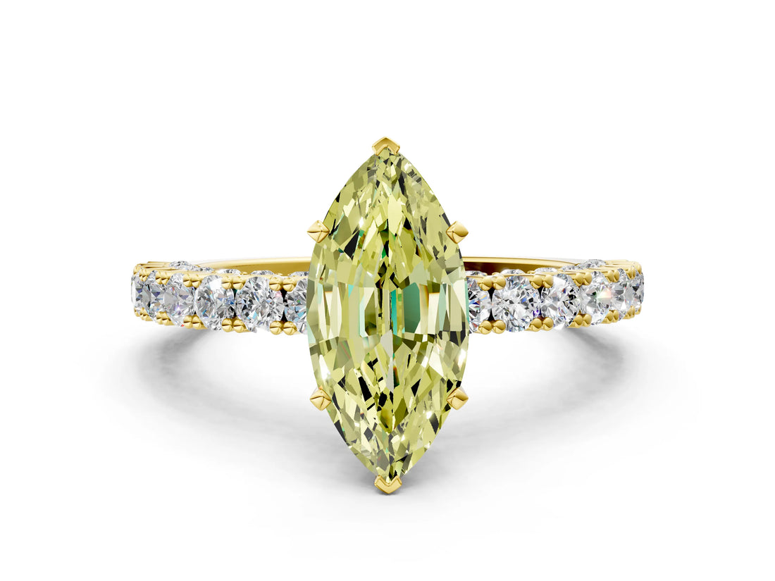 Yellow gold Fancy Yellow Marquise Cut Diamond Pavé Band Solitaire Ring with Prong Setting_17