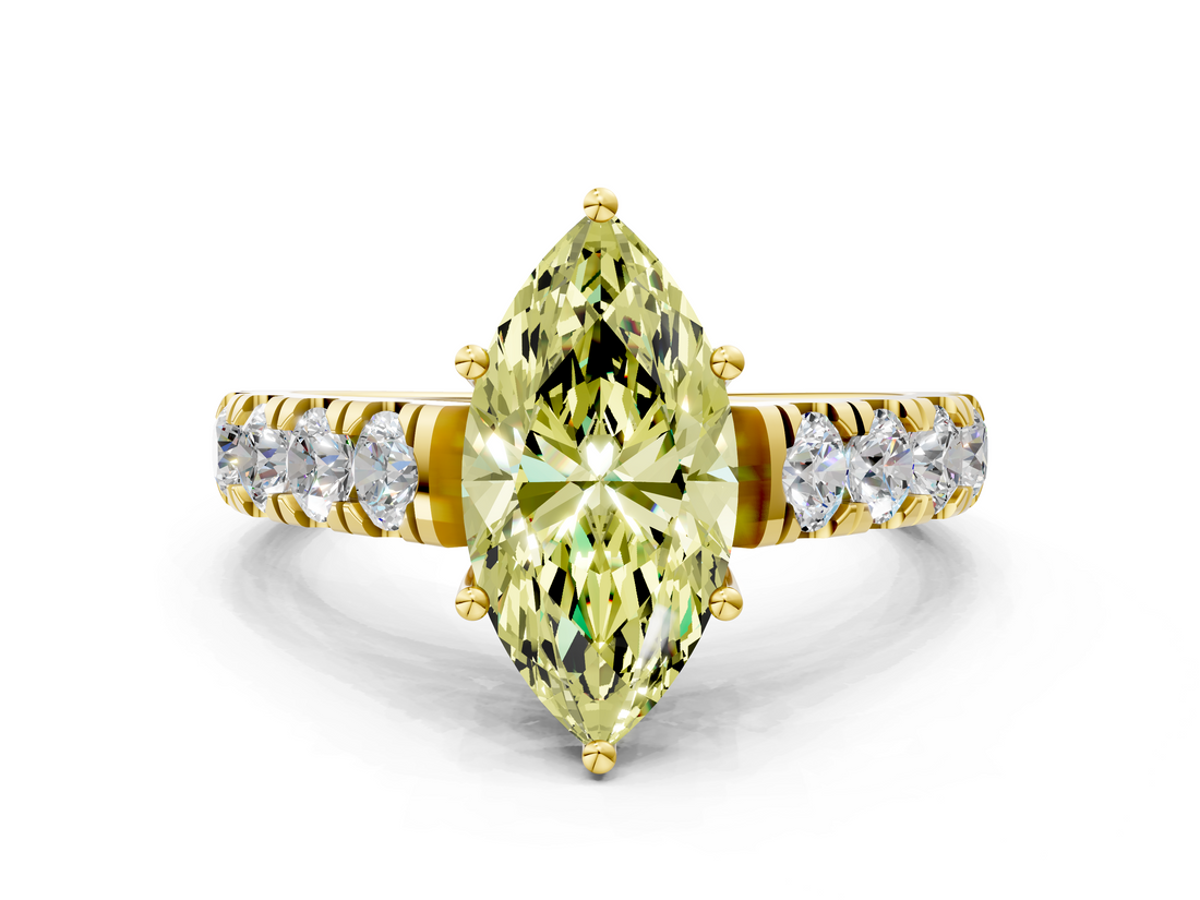 Yellow gold Fancy Yellow Marquise  Cut Diamond Pavé Band Solitaire with Four-Prong Setting_3
