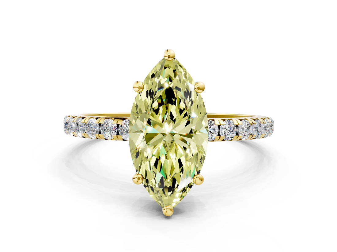Yellow gold Fancy Yellow Marquise  Cut Diamond Pavé Band Solitaire with Four-Prong Setting_3