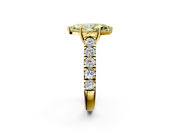 Yellow gold Fancy Yellow Marquise  Cut Diamond Solitaire Ring with Micro Pave Band and Prong Setting
