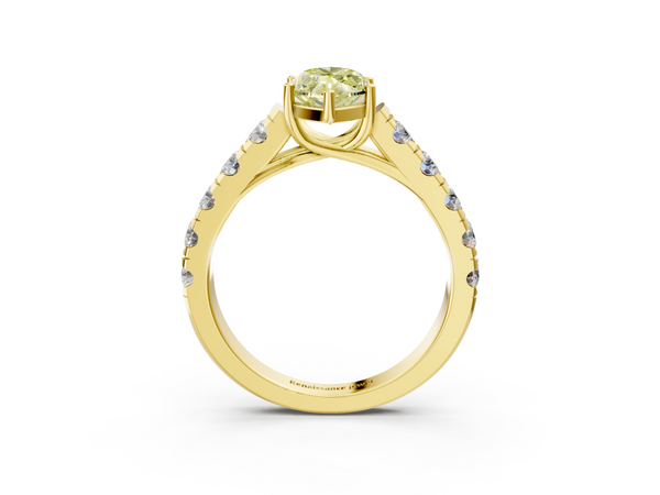 Yellow gold Fancy Yellow Marquise  Cut Diamond Solitaire Ring with Micro Pave Band and Prong Setting
