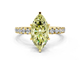 Yellow gold Fancy Yellow Marquise  Cut Diamond Pavé Band with Four-Prong Setting