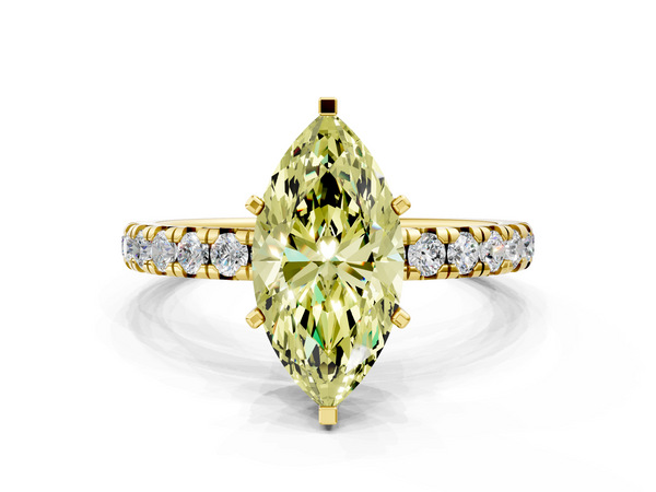 Yellow gold Fancy Yellow Marquise  Cut Diamond Pavé Band with Four-Prong Setting