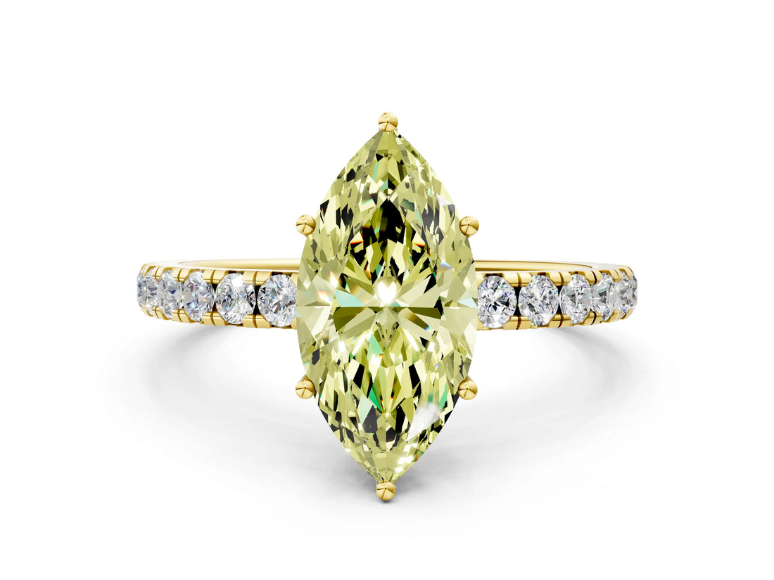 Yellow gold Fancy Yellow Marquise Cut Diamond Pavé Solitaire Engagement Ring with Four-Prong Setting_17