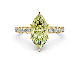 Yellow gold Fancy Yellow Marquise Cut Diamond Pavé Solitaire Ring with Round Band and Prong Setting_12