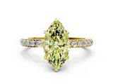 Yellow gold Fancy Yellow Marquise  Cut Diamond Ring with Pavé Band and Four-Prong Setting