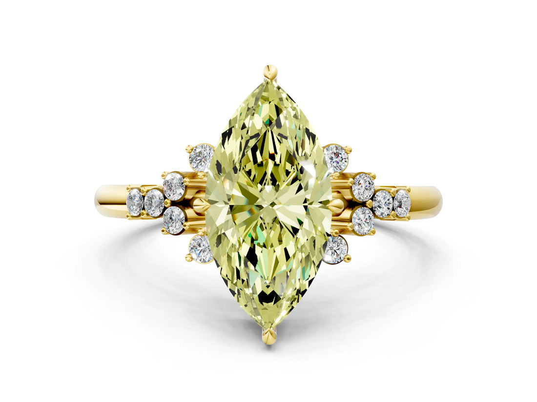 Yellow gold Fancy Yellow Marquise Cut Diamond Ring with Side Stones and Four-Prong Setting_41