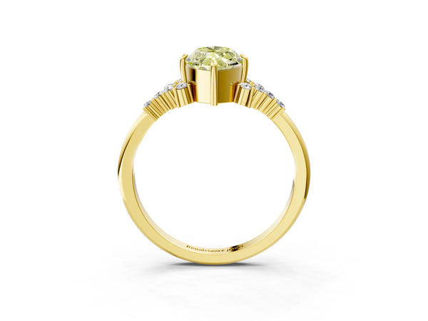 Yellow gold Fancy Yellow Marquise Cut Diamond Ring with Side Stones and Four-Prong Setting