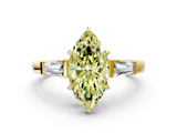 Yellow gold Fancy Yellow Marquise  Cut Diamond Ring with Tapered Baguette Side Stones in Four-Prong Setting