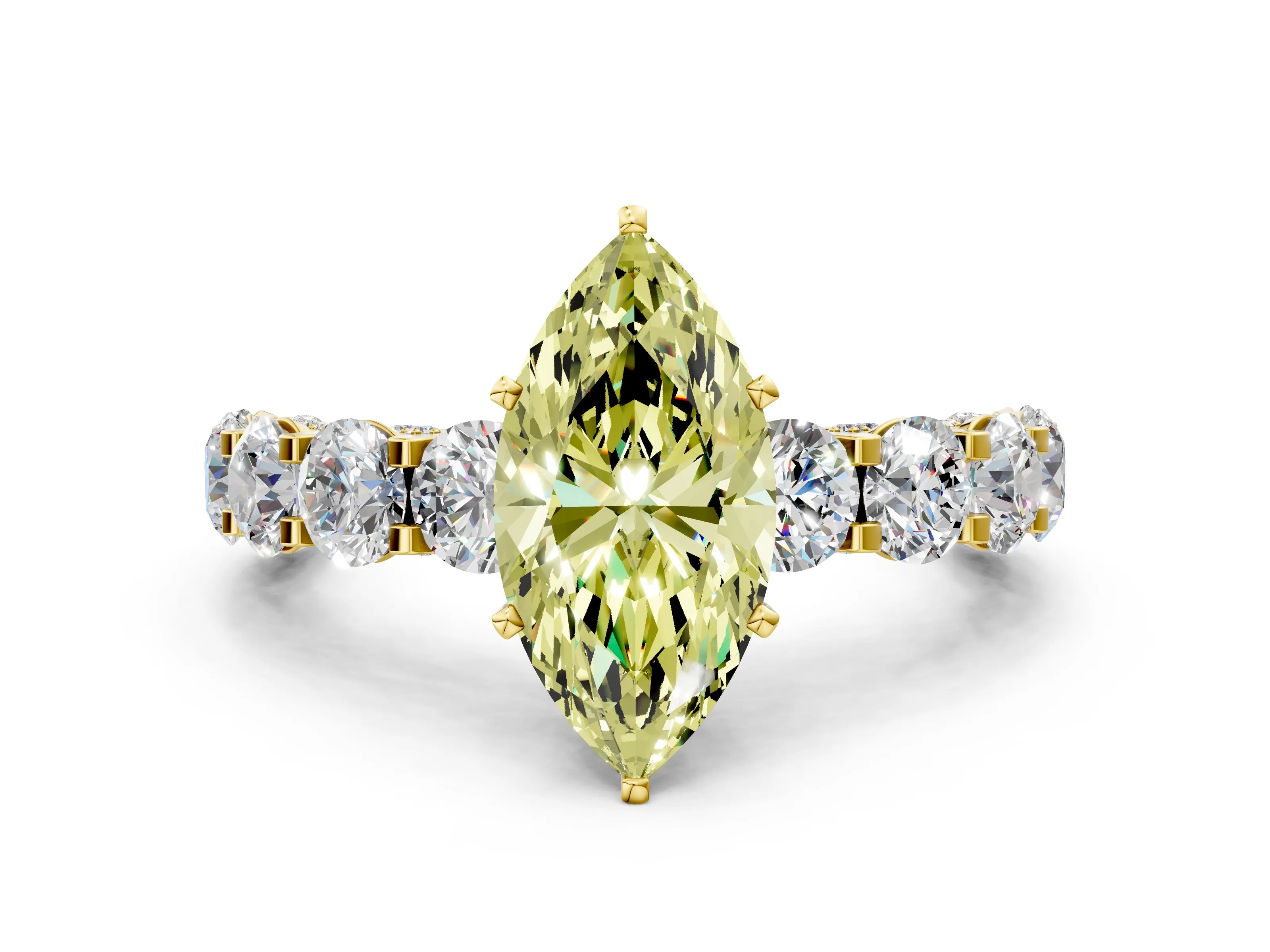 Yellow gold Fancy Yellow Marquise Cut Diamond Side Stone Engagement Ring with Four-Prong Setting_24
