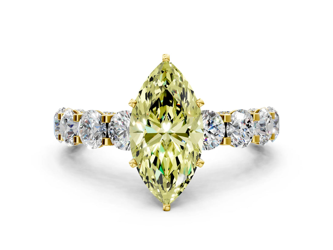 Yellow gold Fancy Yellow Marquise Cut Diamond Side Stone Engagement Ring with Four-Prong Setting_24