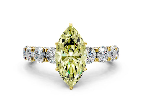 Yellow gold Fancy Yellow Marquise Cut Diamond Side Stone Engagement Ring with Four-Prong Setting_24
