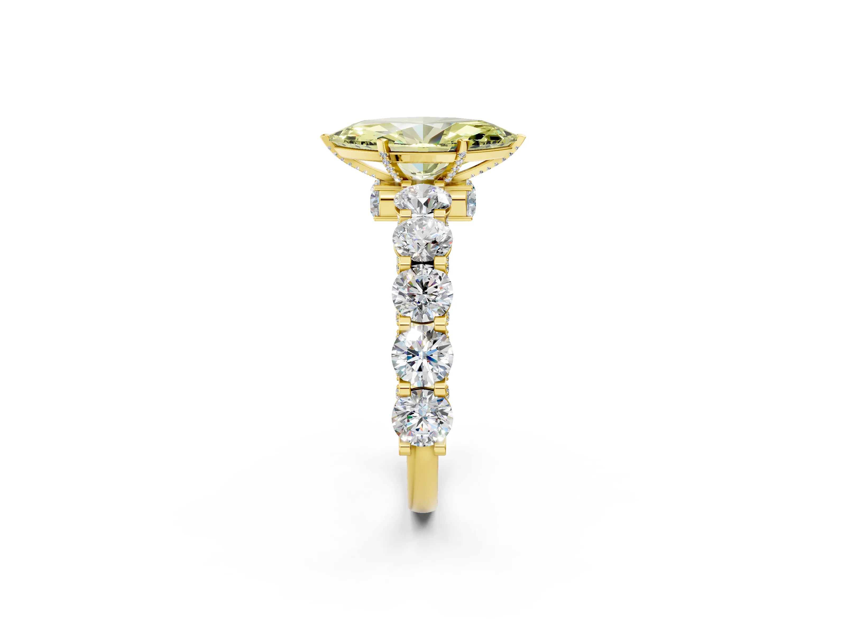 Yellow gold Fancy Yellow Marquise Cut Diamond Side Stone Engagement Ring with Four-Prong Setting_26